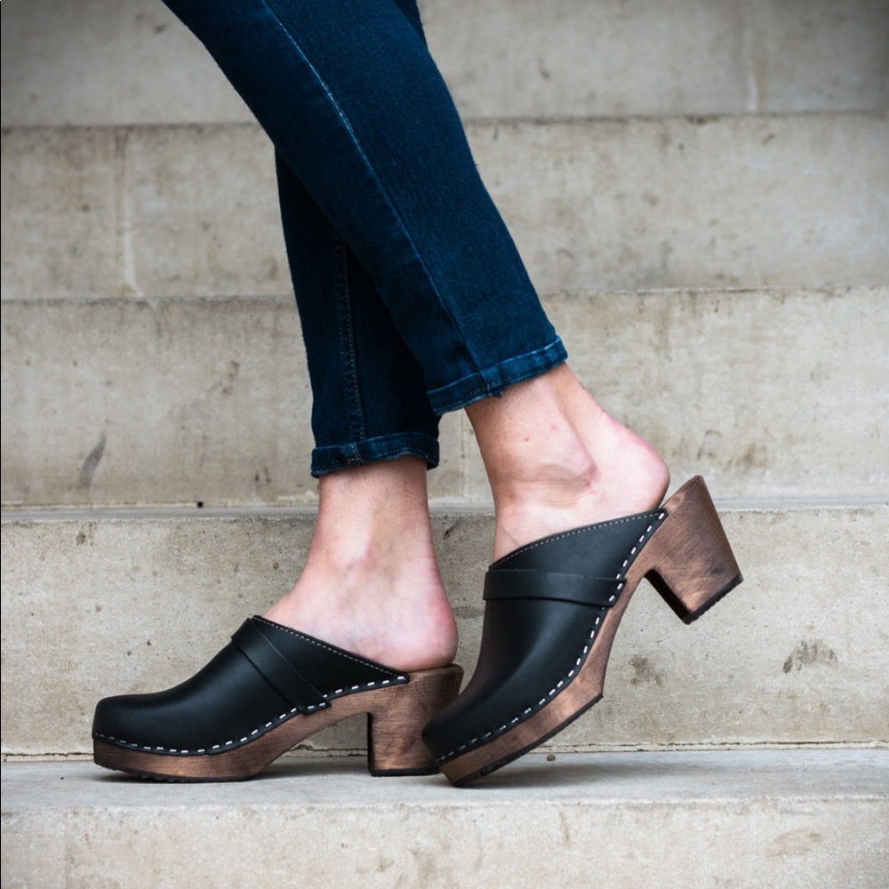 Lotta from Stockholm Black Leather Clogs